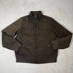 Tommy Hilfiger Bomber Jacket Men Size S Brown Pockets Full Zip Performance Coat